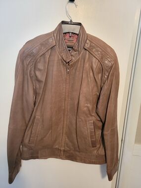 Members Only Brown Leather Bomber Jacket